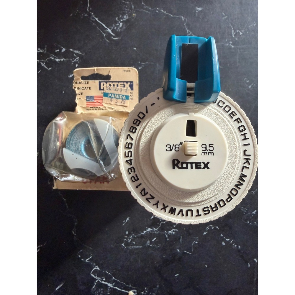 Vintage Rotex 3/8” 9.5mm Label Maker BLUE with 2 Extra Rolls of Label Tape